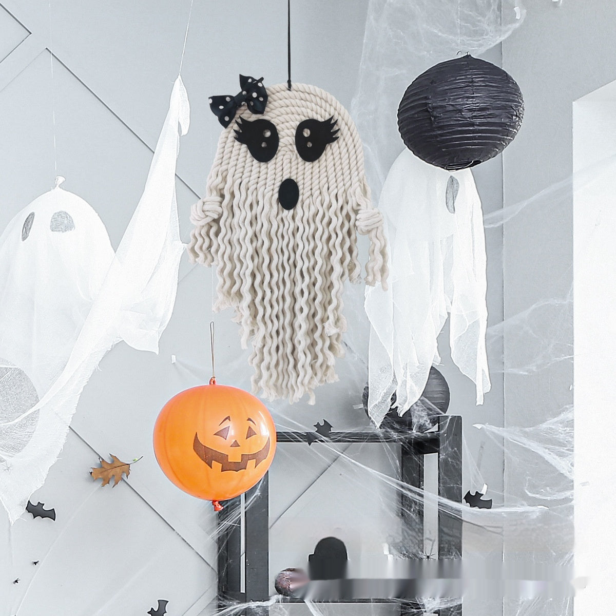 Halloween Ghost Pendant – Cute White Weaving Hanging Decoration