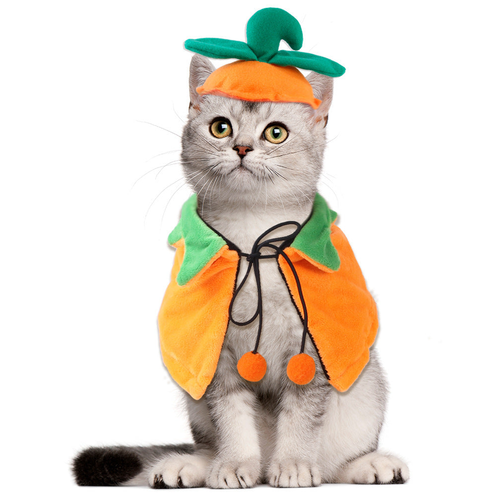 Halloween Pumpkin Pet Cloak & Cape Costume – Cloak or Cloak+Hat (S/M/L)