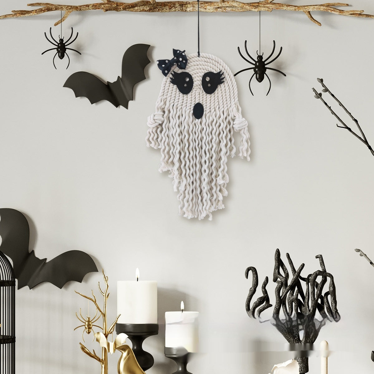 Halloween Ghost Pendant – Cute White Weaving Hanging Decoration