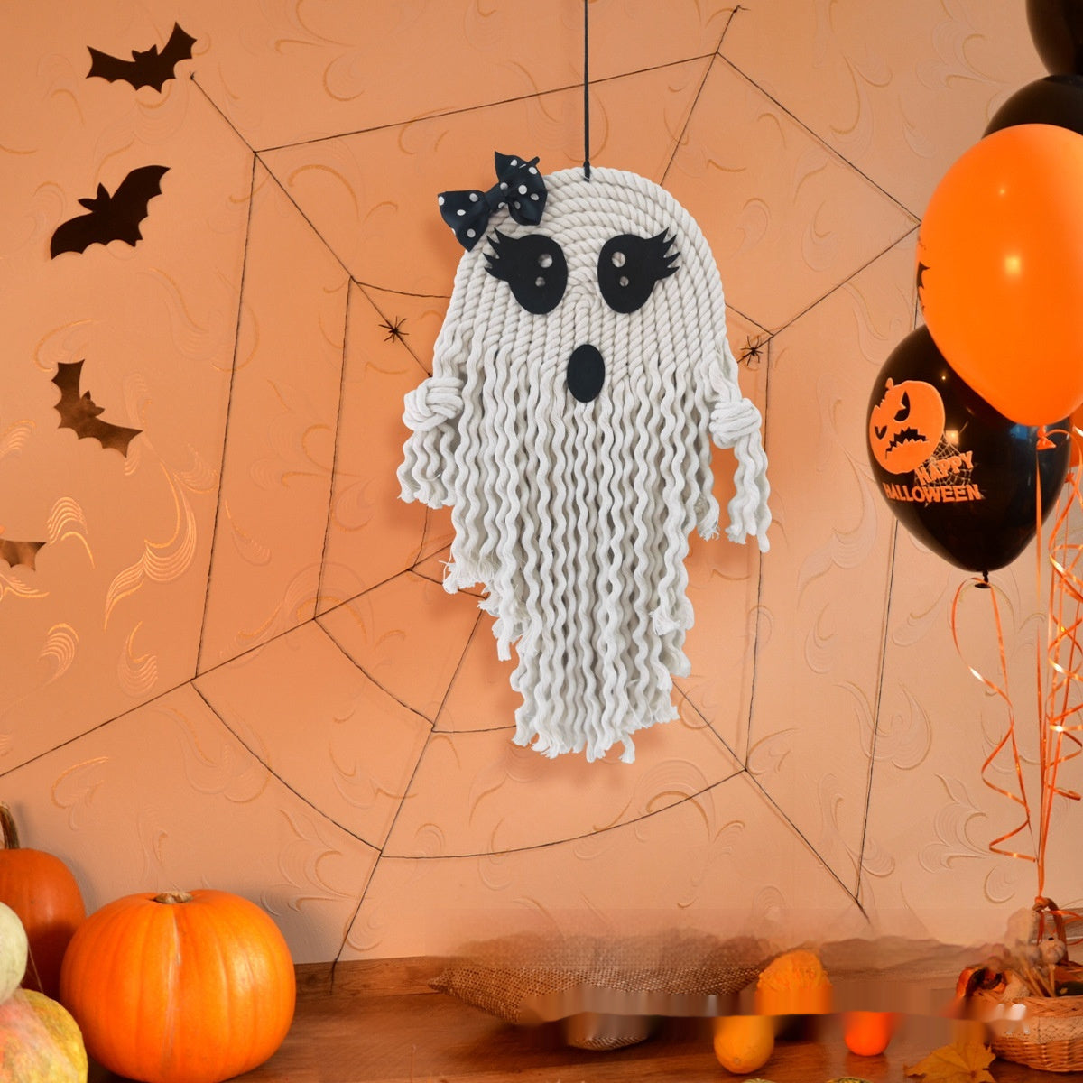 Halloween Ghost Pendant – Cute White Weaving Hanging Decoration