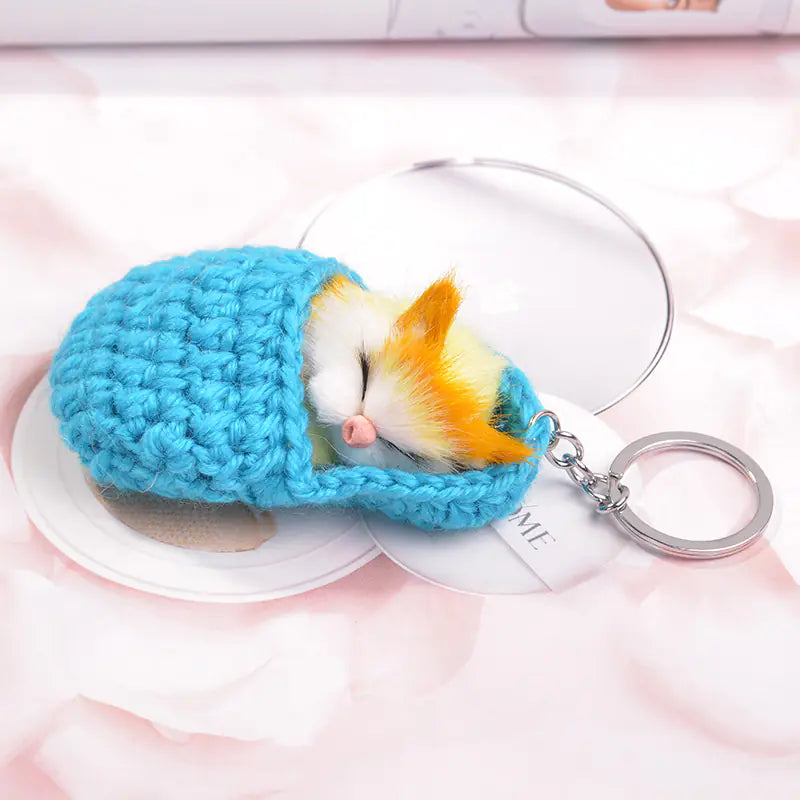 Sleepy Cat Plush Keychain Bag Pendant - Creative Design