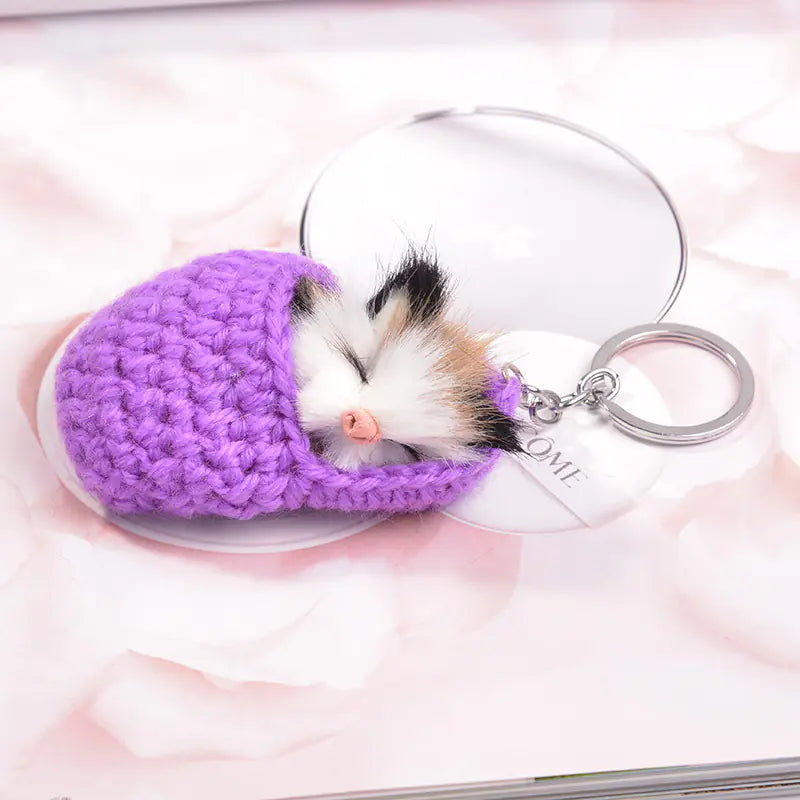 Sleepy Cat Plush Keychain Bag Pendant - Creative Design