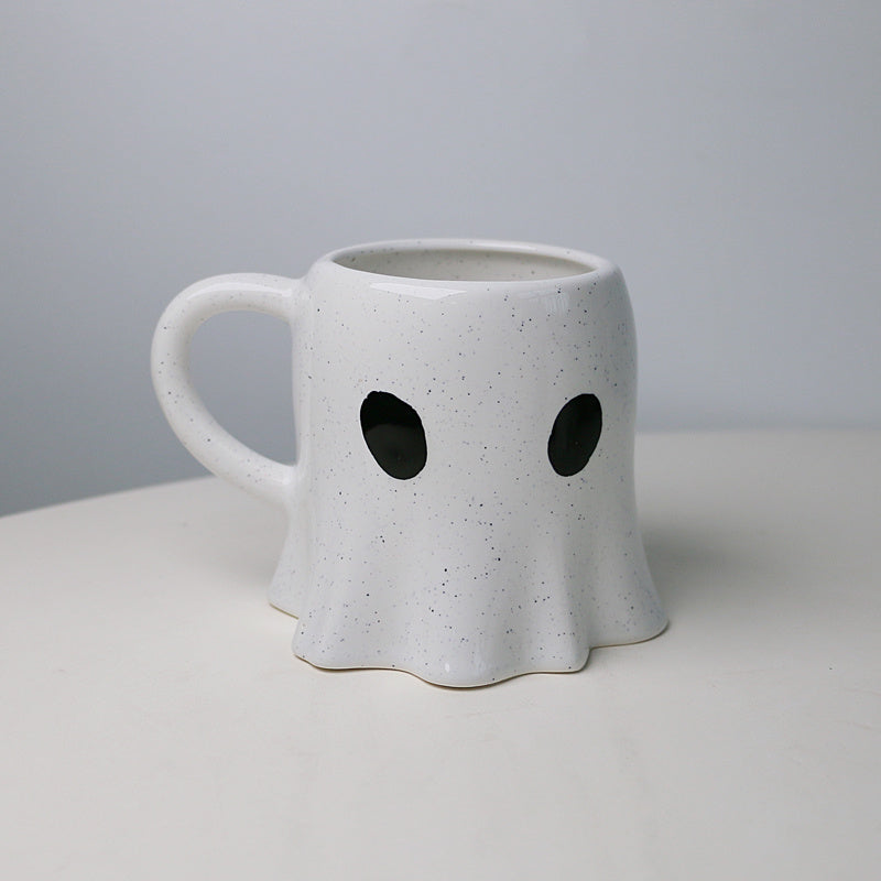 Cartoon Ceramic Mug – Cute White Coffee Cup with Fun Eye Designs (301–400mL)