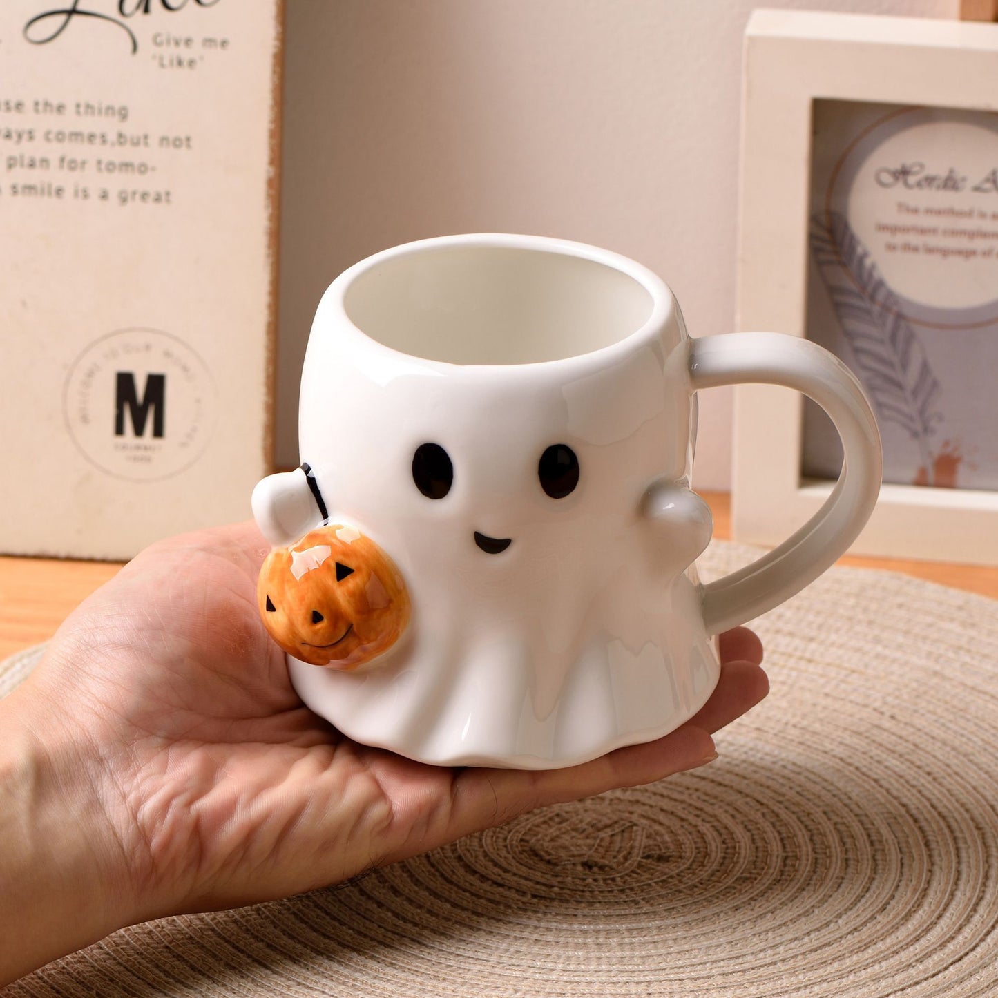 Halloween Pumpkin Ghost Cup – Ceramic Mug (600mL, Large Capacity)