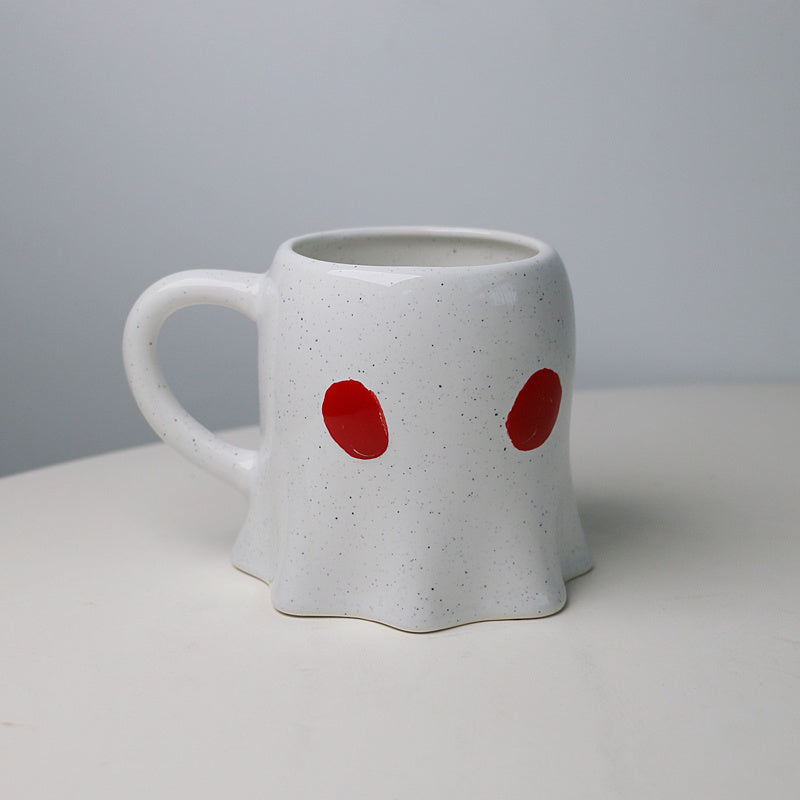 Cartoon Ceramic Mug – Cute White Coffee Cup with Fun Eye Designs (301–400mL)