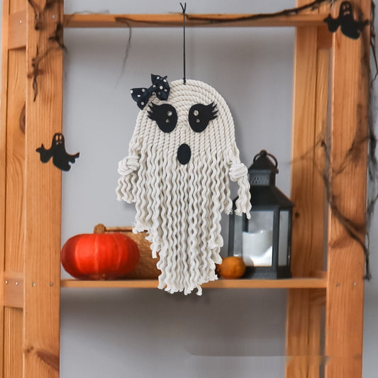 Halloween Ghost Pendant – Cute White Weaving Hanging Decoration