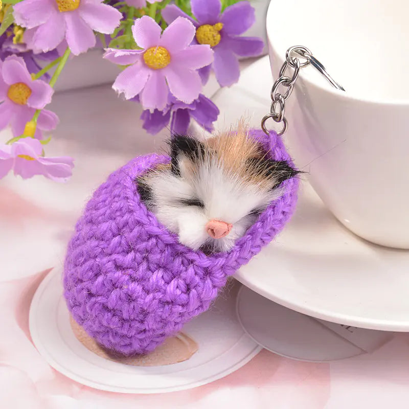 Sleepy Cat Plush Keychain Bag Pendant - Creative Design