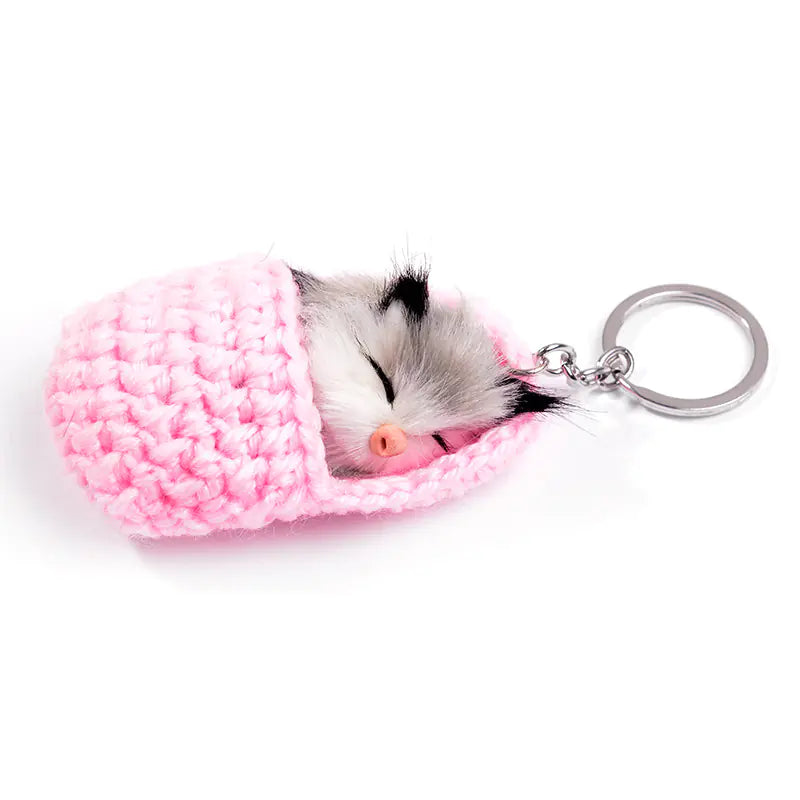 Sleepy Cat Plush Keychain Bag Pendant - Creative Design