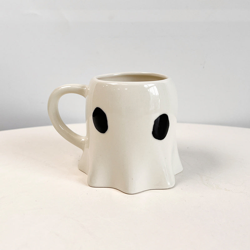 Cartoon Ceramic Mug – Cute White Coffee Cup with Fun Eye Designs (301–400mL)