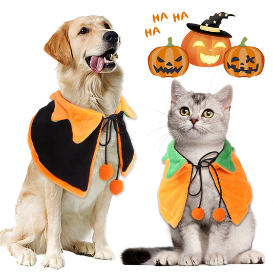 Halloween Pumpkin Pet Cloak & Cape Costume – Cloak or Cloak+Hat (S/M/L)