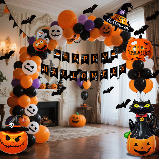 Halloween Balloon Set – Black, Orange & Purple Pumpkin Party Décor
