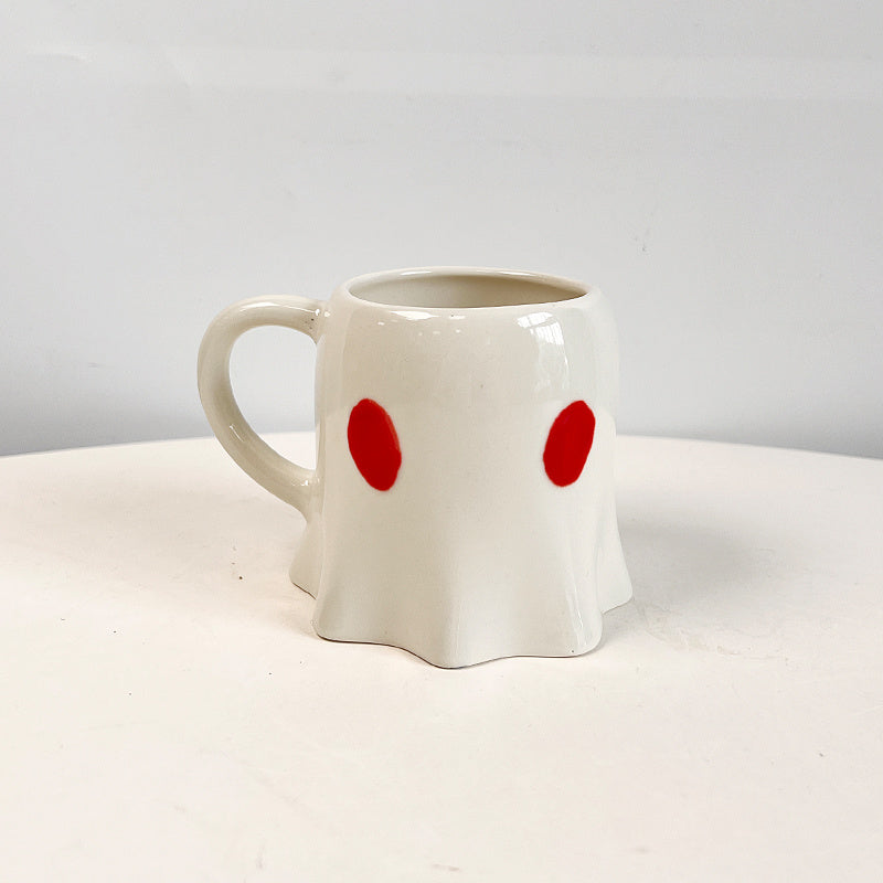 Cartoon Ceramic Mug – Cute White Coffee Cup with Fun Eye Designs (301–400mL)