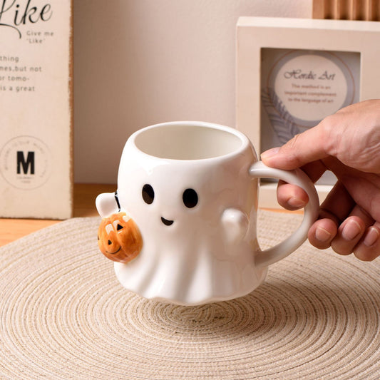 Halloween Pumpkin Ghost Cup – Ceramic Mug (600mL, Large Capacity)