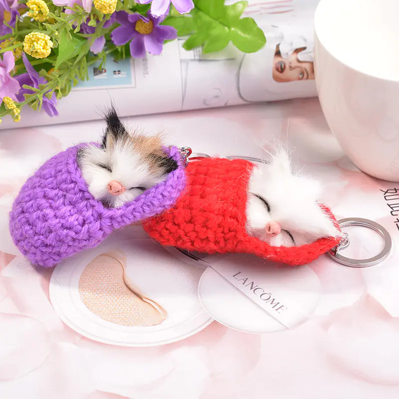 Sleepy Cat Plush Keychain Bag Pendant - Creative Design
